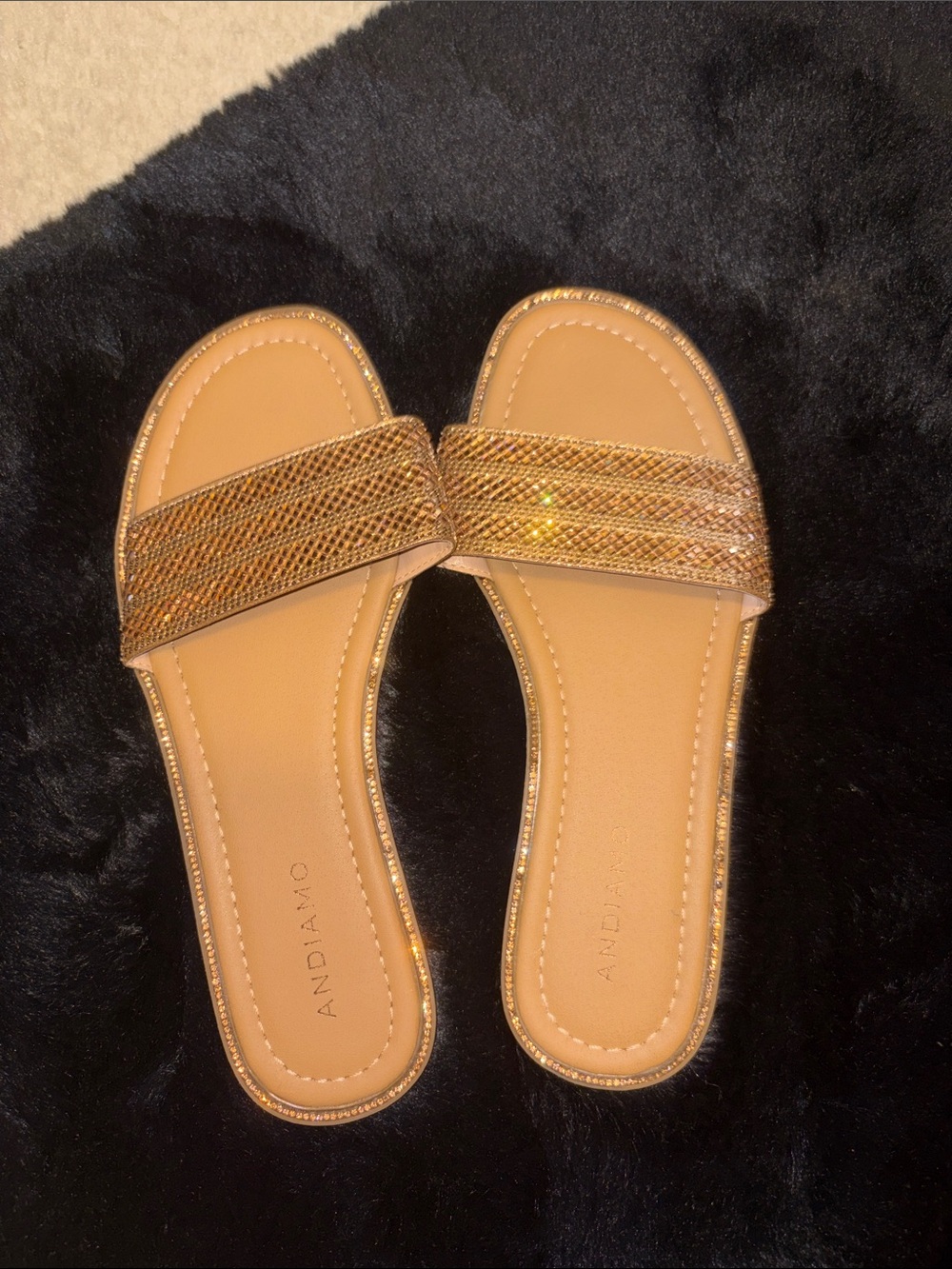 Sparkling Gold Slide Sandals for Women